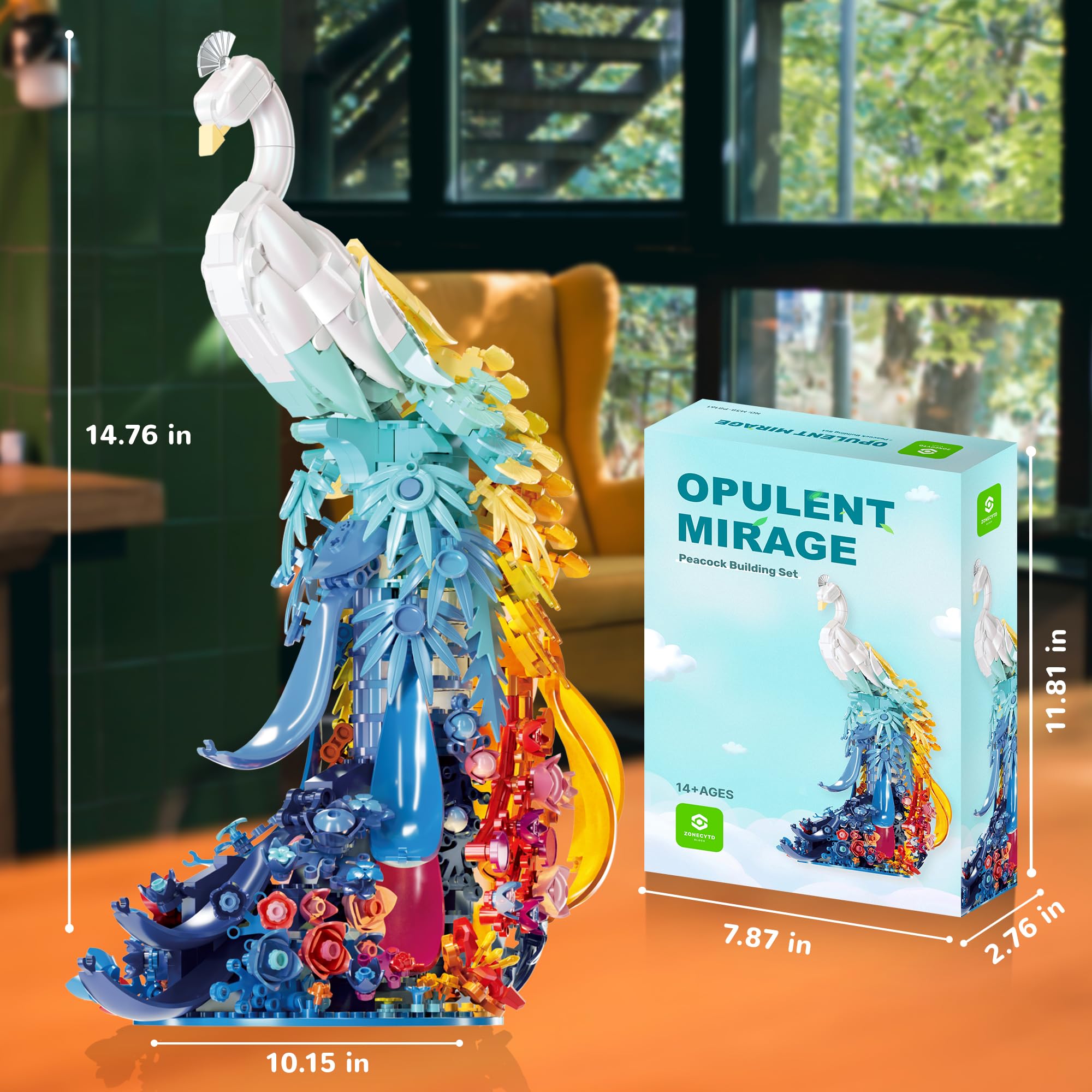 Amazon.com: ZONECYTD Peacock Building Sets Animal with Flowers Art